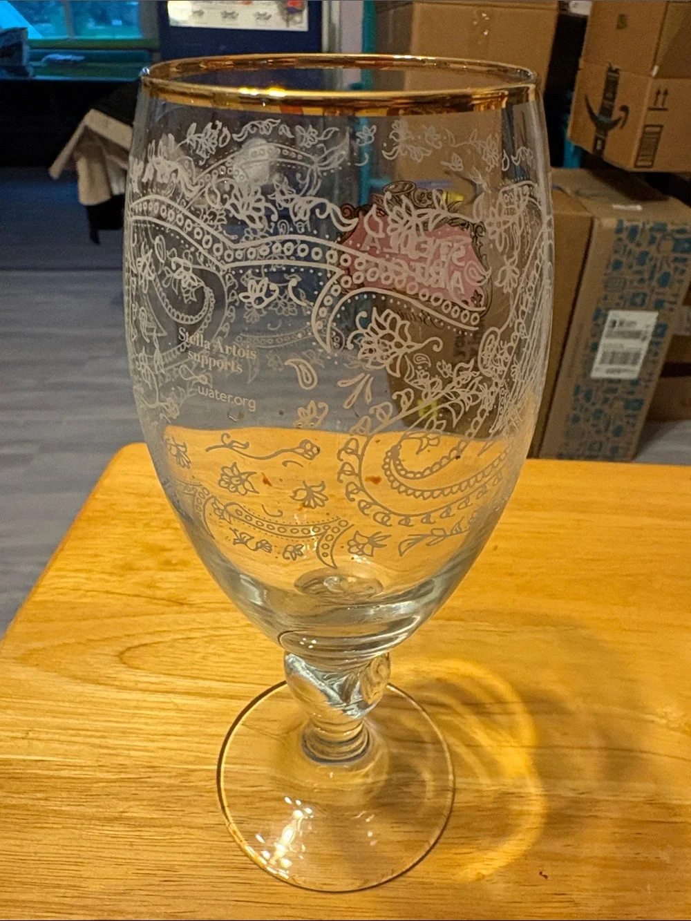 Stella Artois Etched Chalice Glass with Gold Rim limited edition
